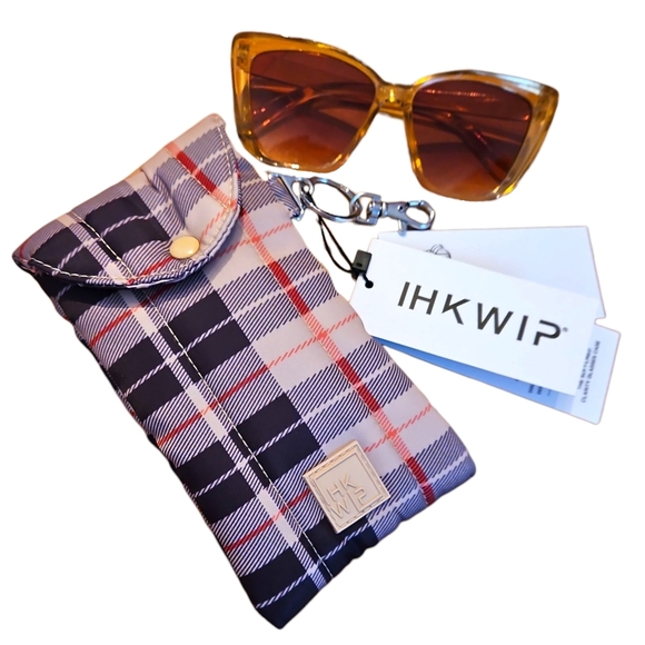 IHKWIP soft lined clarity glasses case (NWT) & Large Tan Translucent Sunglasses - Picture 1 of 10